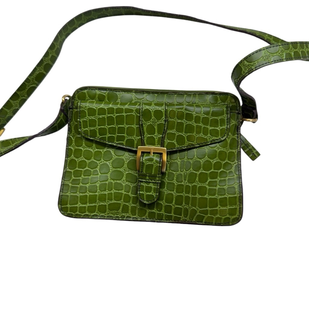 Women's Bueno Green Croc Embossed Small Shoulder Bag